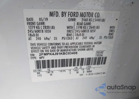 2019 Ford Edge Sel from USA, damaged, VIN 2FMPK4J91KBC03408